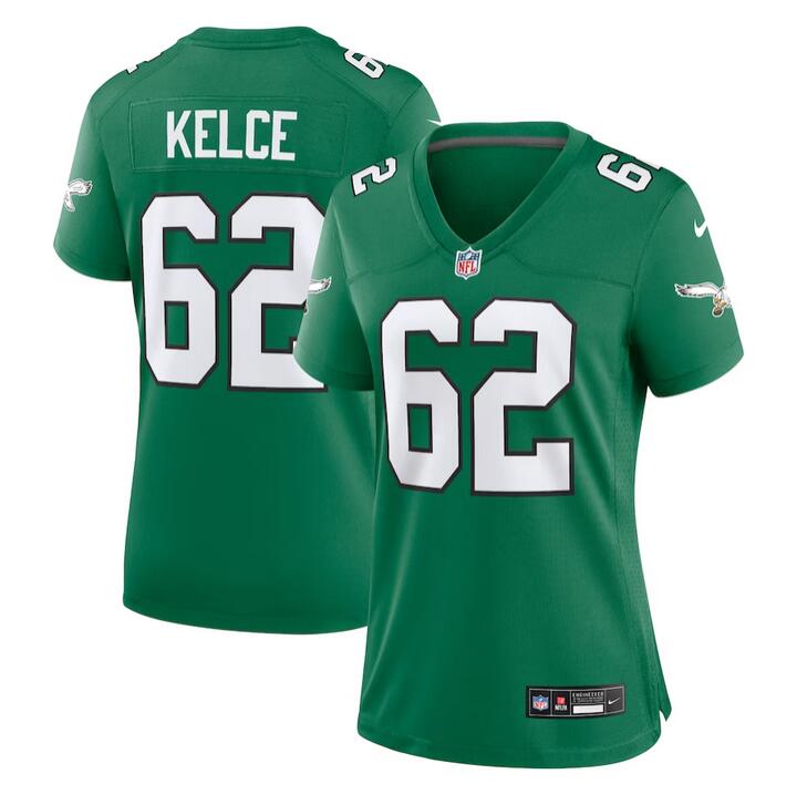 Women's Philadelphia Eagles #62 Jason Kelce Green Stitched Football Jersey(Run Small)